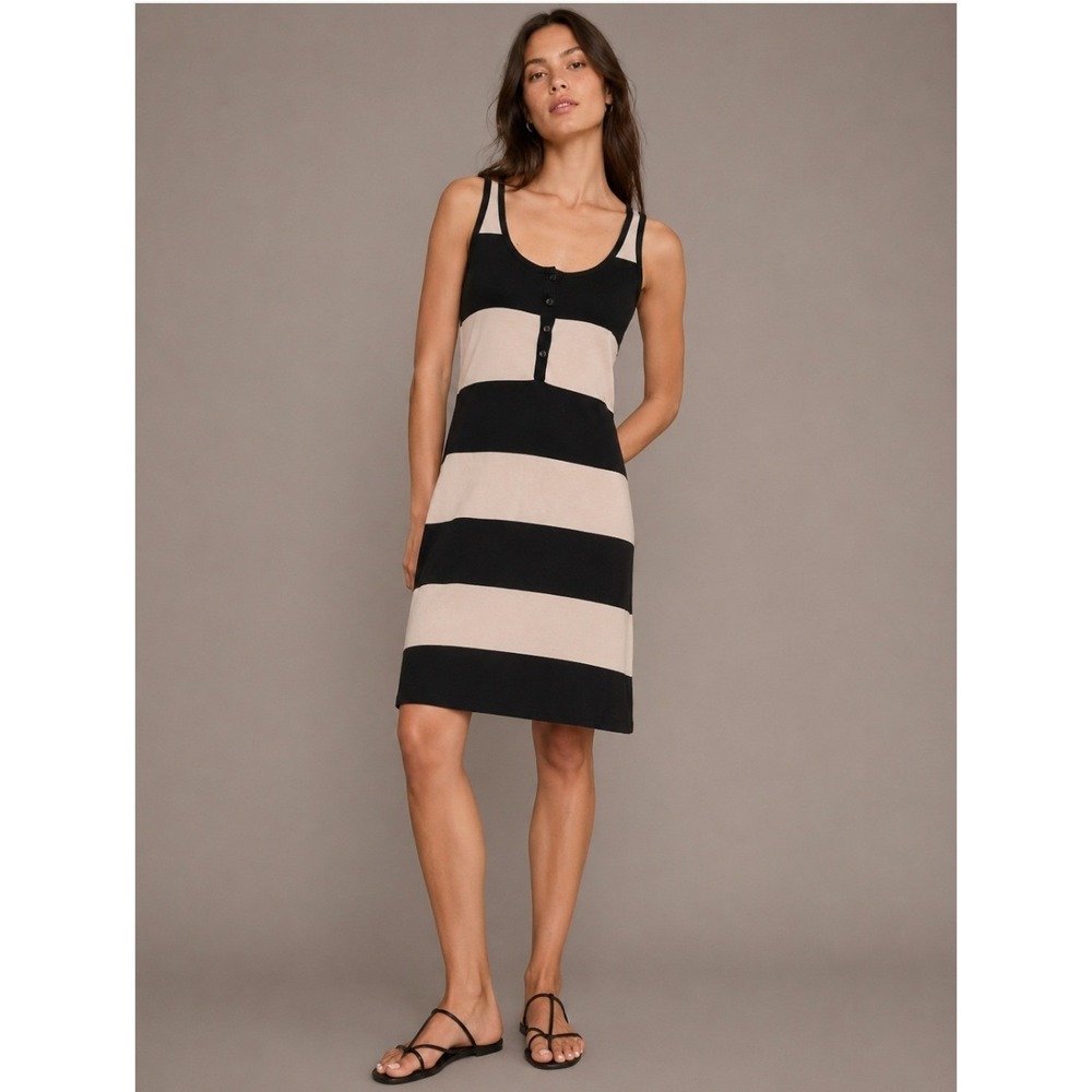 Old Navy Tank Dress Medium Black White Striped Henley Casual Summer Nautical